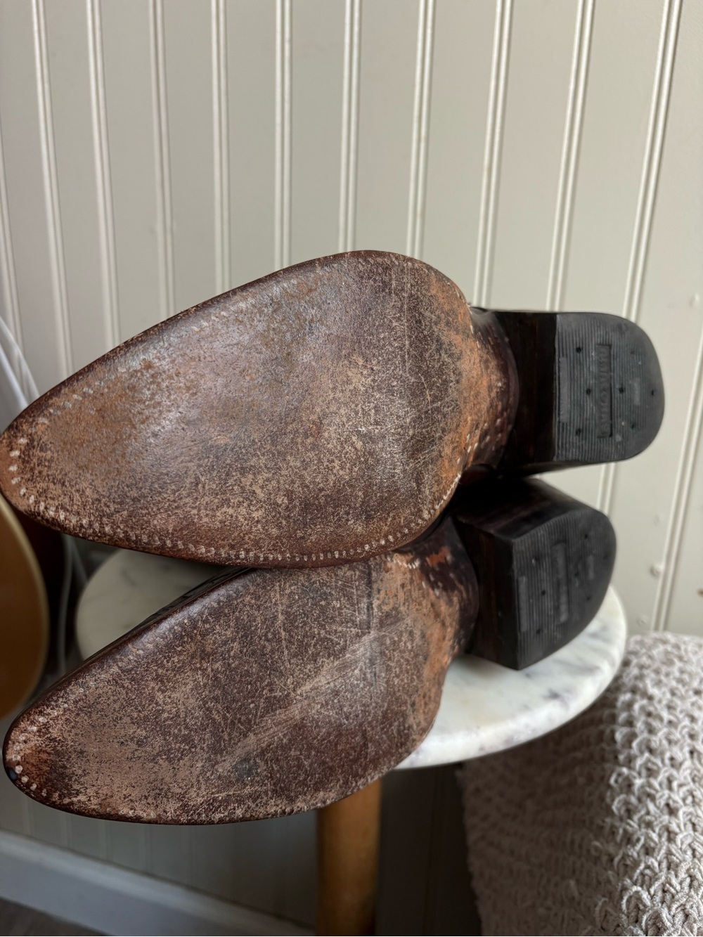 Vintage White Label Nocona Leather Western Cowboy Boots Men 8.5 Brown VTG Exotic - Picture 9 of 11